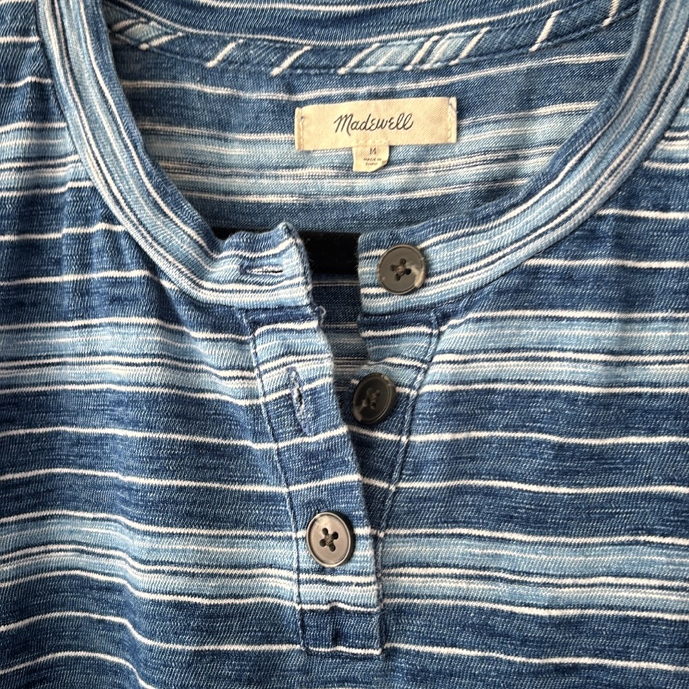 Madewell Navy Striped Button Henley - Picture 3 of 8